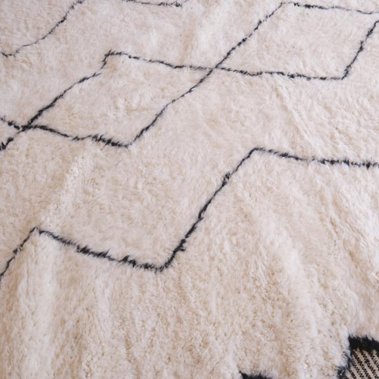 Moroccan custom rug from Beni Ourain, Wool and Thread, black and white