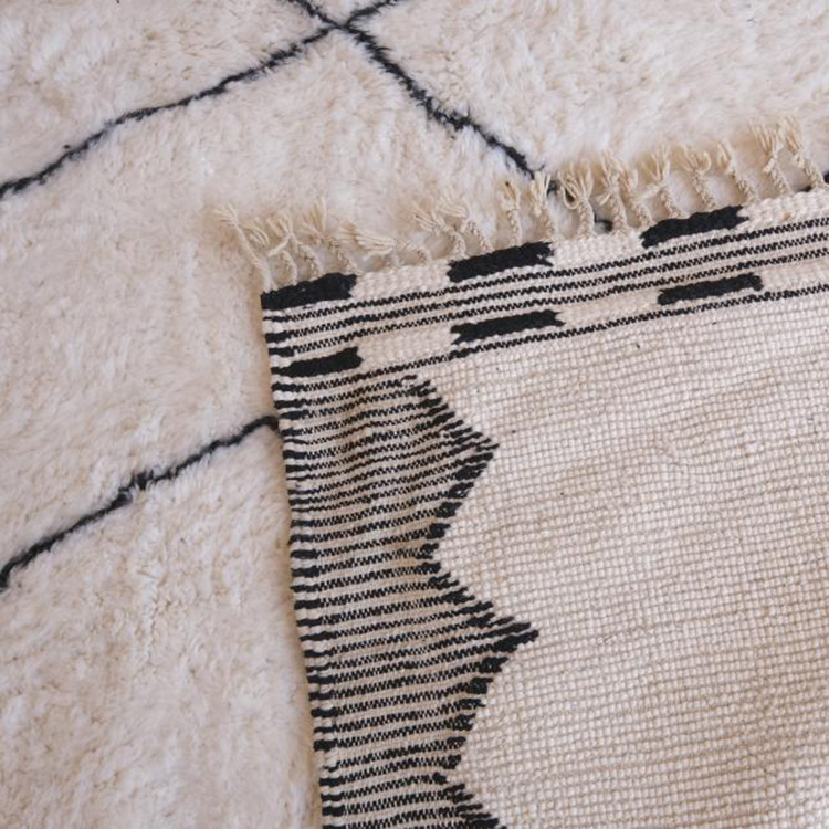 Moroccan custom rug from Beni Ourain, Wool and Thread, black and white