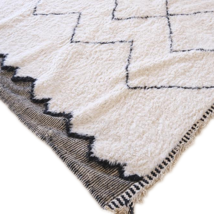 Moroccan custom rug from Beni Ourain, Wool and Thread, black and white