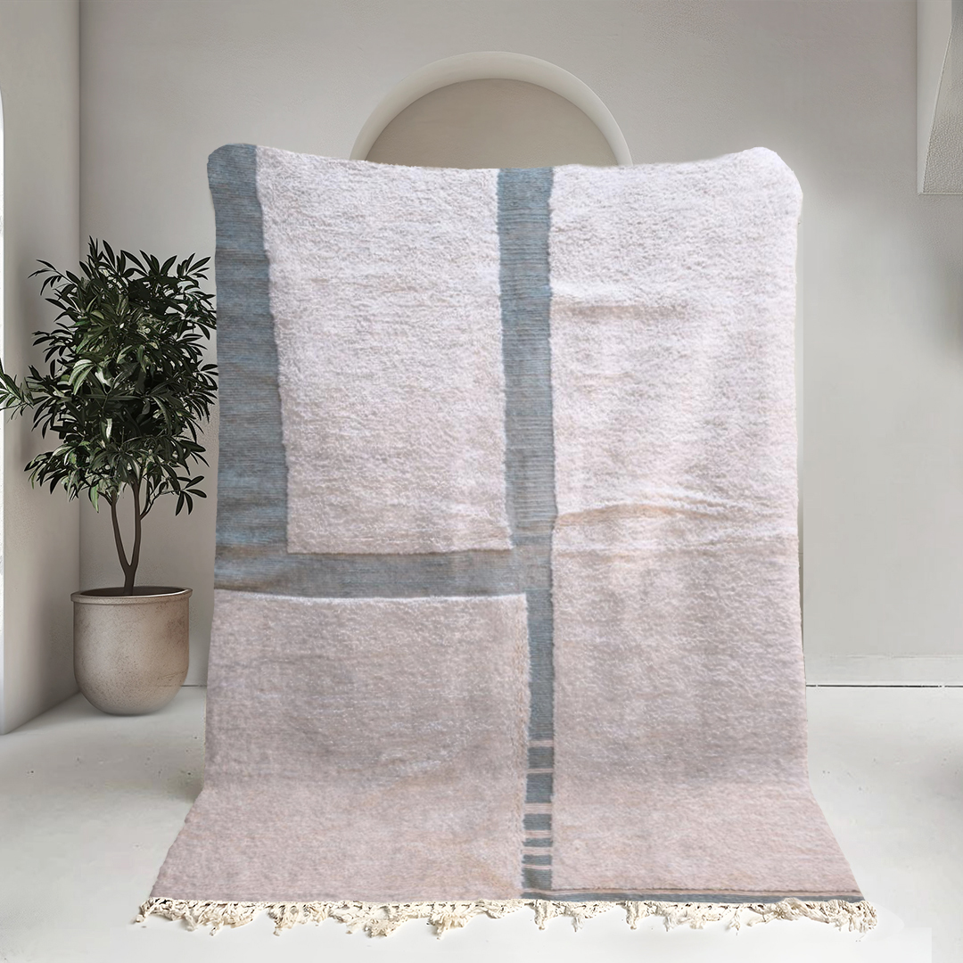 Moroccan custom rug from Beni Ourain, Wool and Thread, White