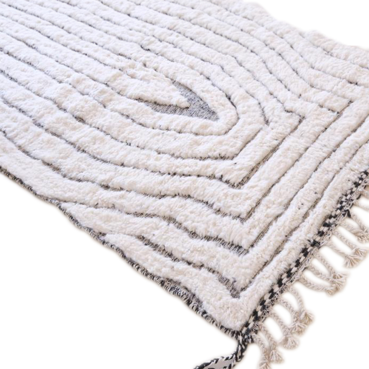 Moroccan custom rug from Beni Ourain, Wool and Thread, White