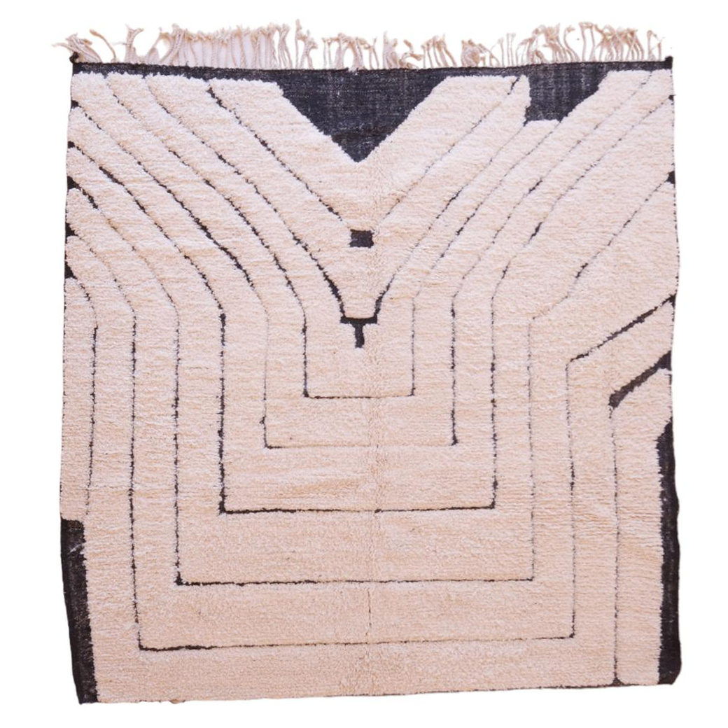Moroccan custom rug from Beni Ourain, Wool and Thread, black and white