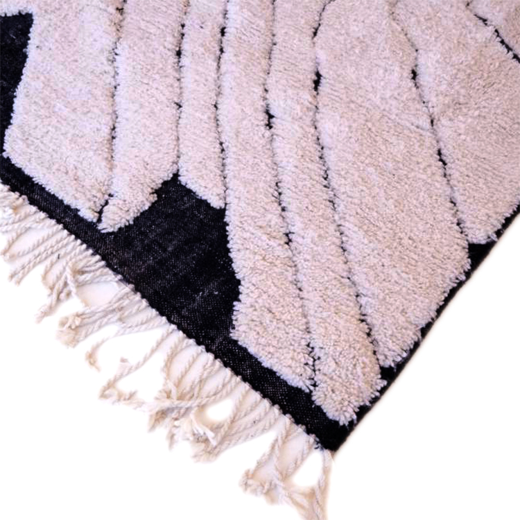 Moroccan custom rug from Beni Ourain, Wool and Thread, black and white