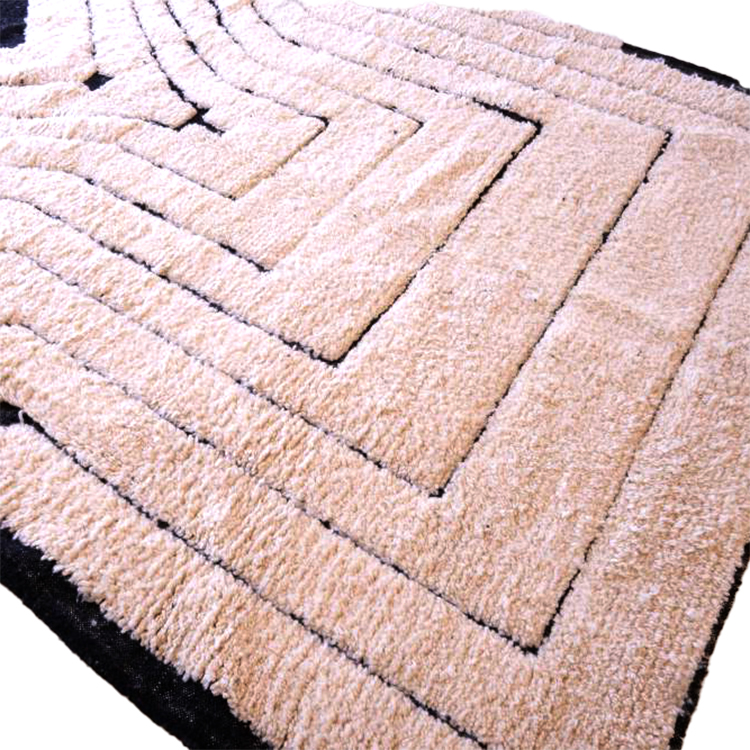 Moroccan custom rug from Beni Ourain, Wool and Thread, black and white