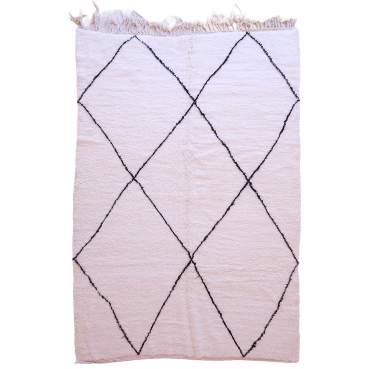 Moroccan custom rug from Beni Ourain, Wool and Thread, black and white