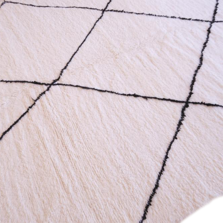 Moroccan custom rug from Beni Ourain, Wool and Thread, black and white