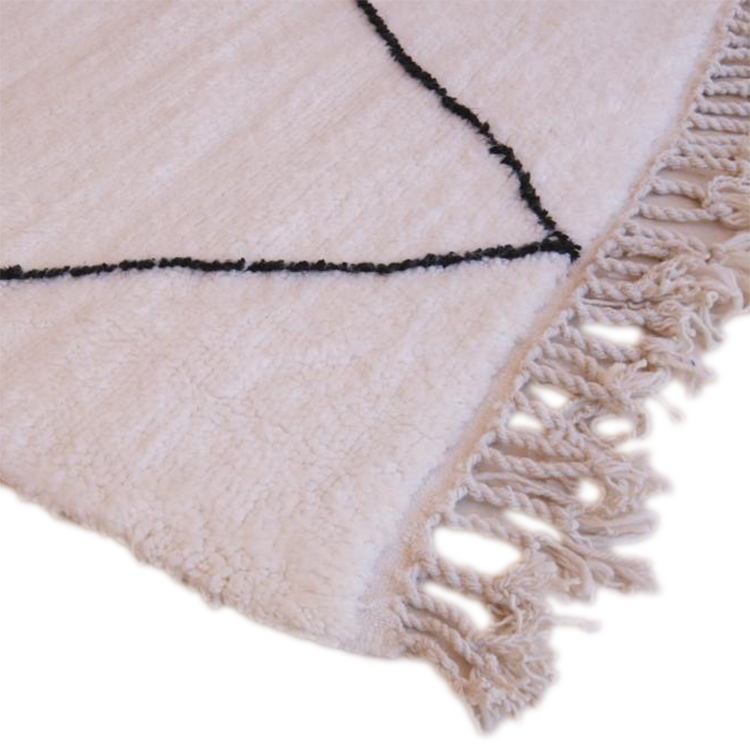 Moroccan custom rug from Beni Ourain, Wool and Thread, black and white