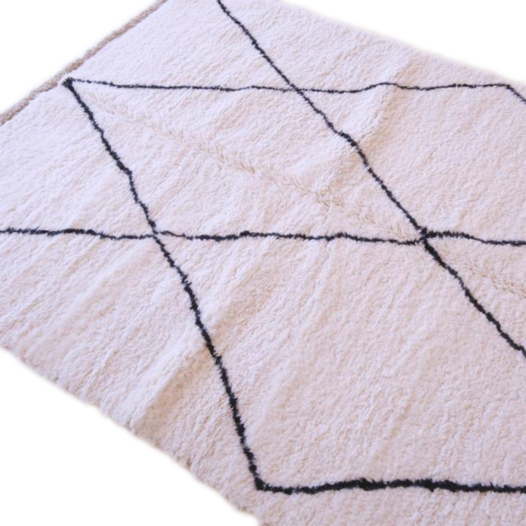 Moroccan custom rug from Beni Ourain, Wool and Thread, White