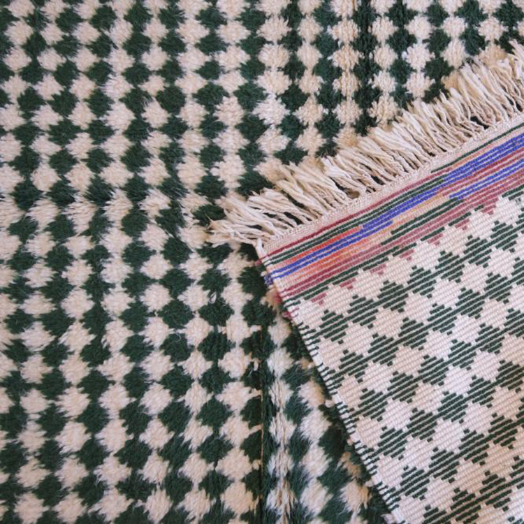 Moroccan custom rug from Beni Ourain, Wool and Thread, Green