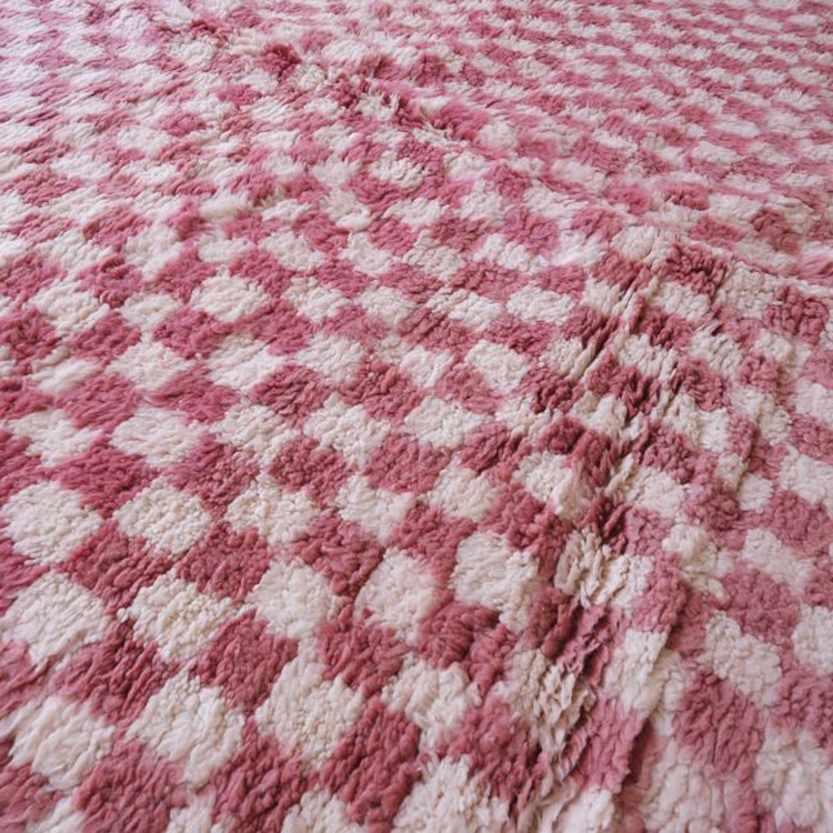 Moroccan custom rug from Beni Ourain, Wool and Thread, Pink