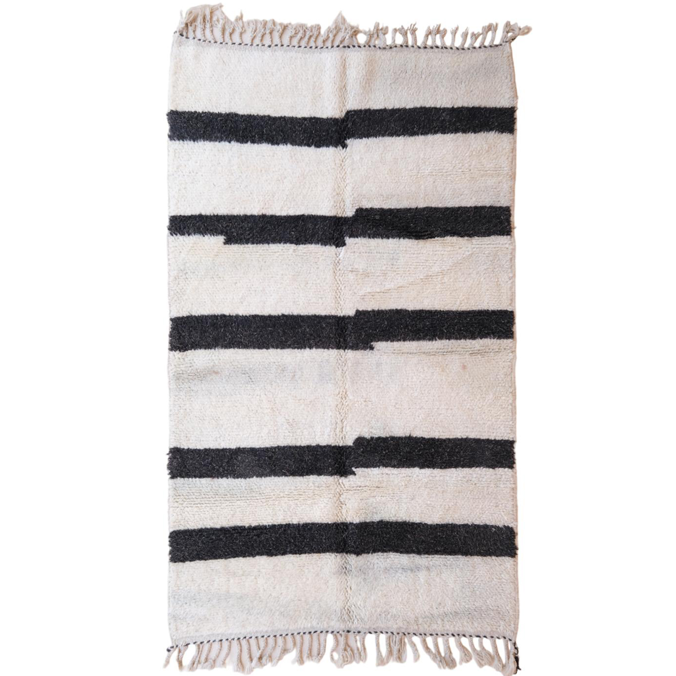 Moroccan custom rug from Beni Ourain, Wool and Thread, black and white