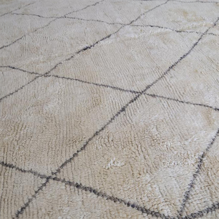 Moroccan custom rug from Beni Ourain, Wool and Thread, black and white