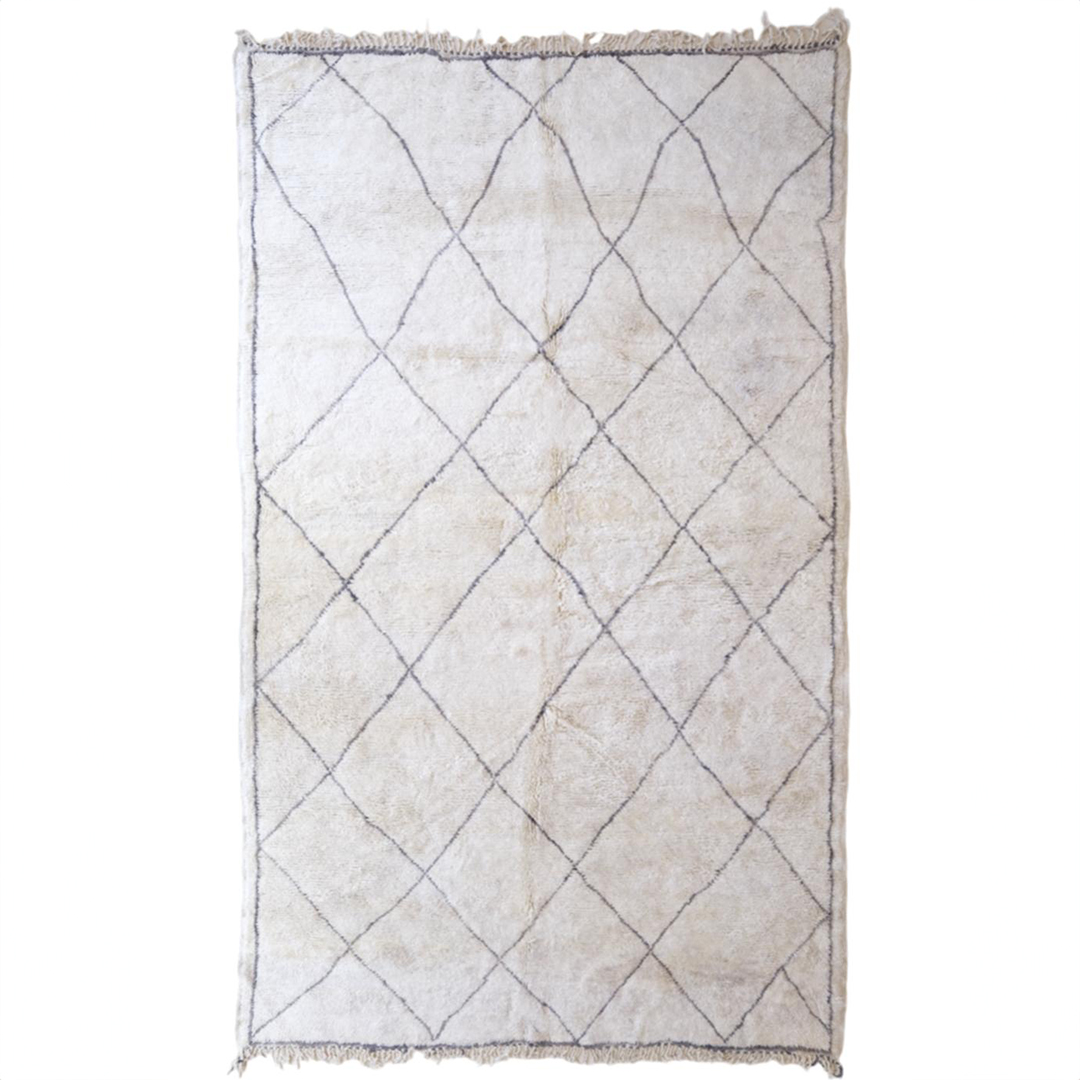Moroccan custom rug from Beni Ourain, Wool and Thread, black and white