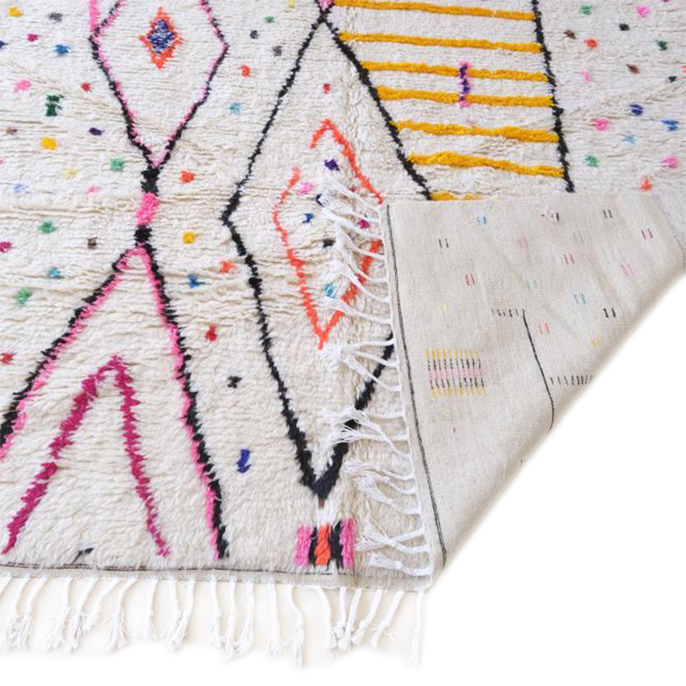 Moroccan custom rug from Beni Ourain, Wool and Thread, Colorful