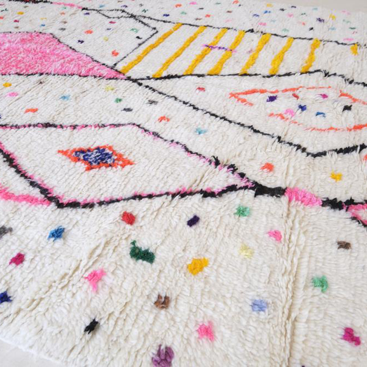 Moroccan custom rug from Beni Ourain, Wool and Thread, Colorful
