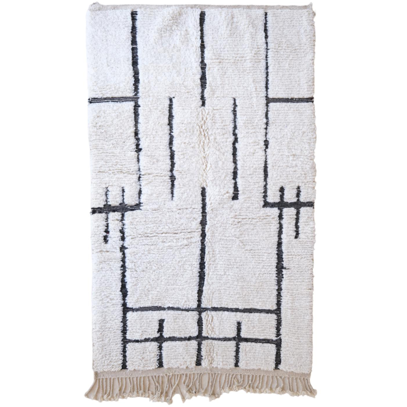 Moroccan custom rug from Beni Ourain, Wool and Thread, black and white