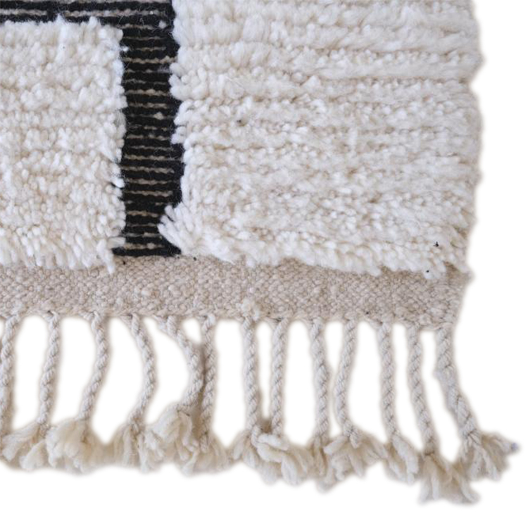 Moroccan custom rug from Beni Ourain, Wool and Thread, black and white