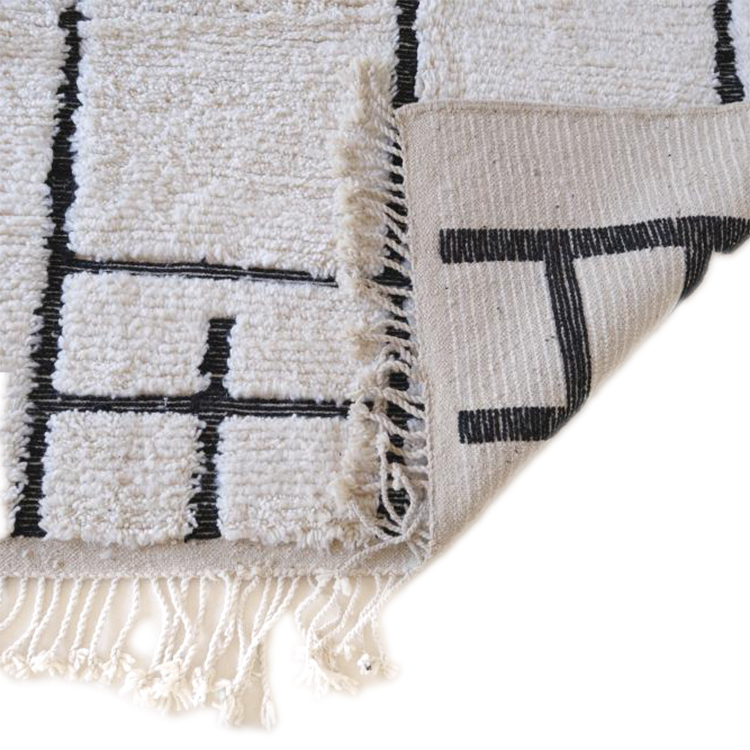 Moroccan custom rug from Beni Ourain, Wool and Thread, black and white