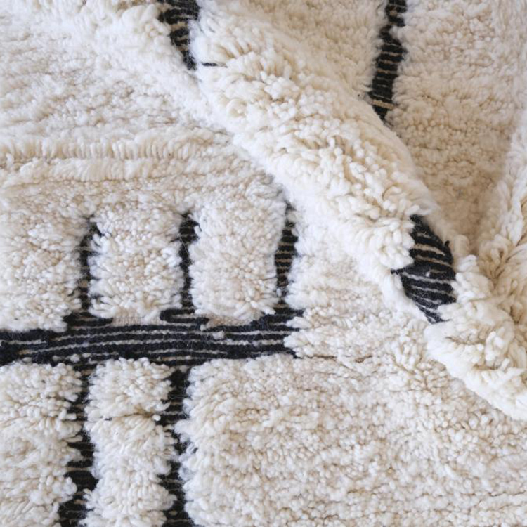 Moroccan custom rug from Beni Ourain, Wool and Thread, black and white