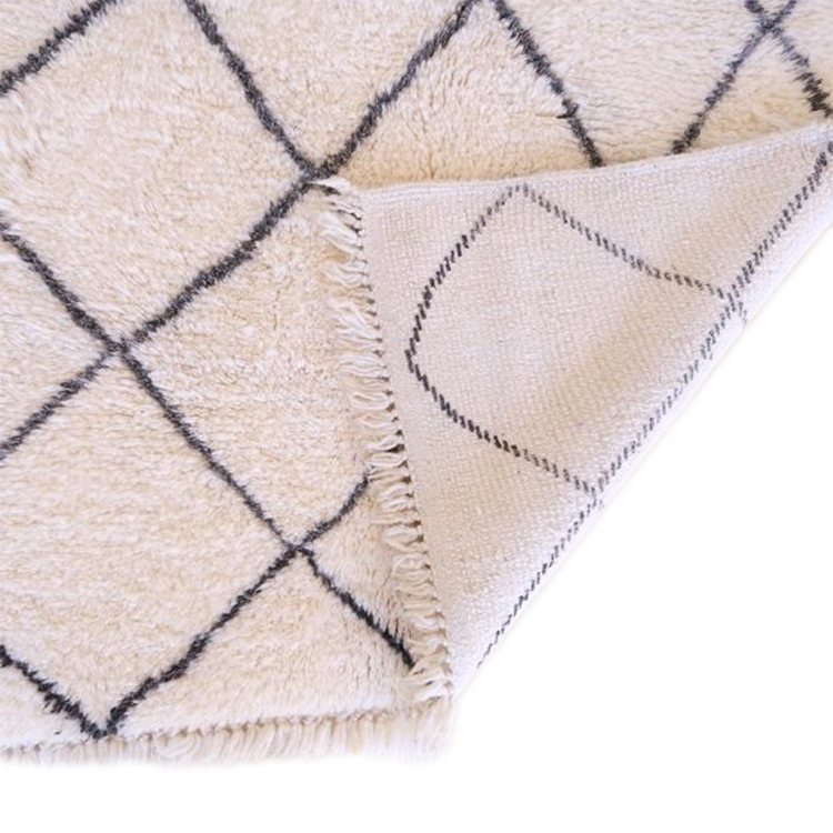Moroccan custom rug from Beni Ourain, Wool and Thread, black and white