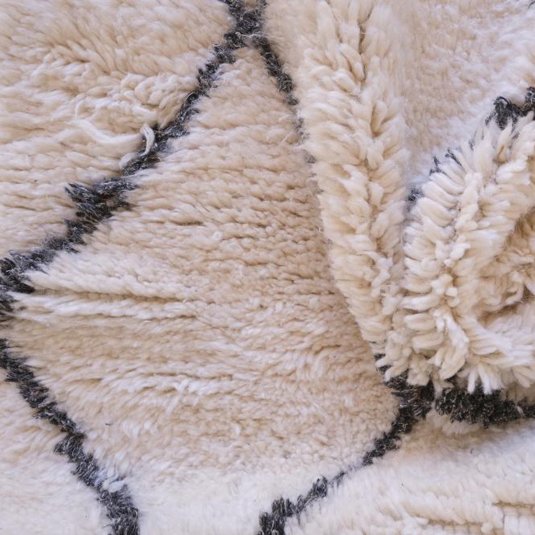 Moroccan custom rug from Beni Ourain, Wool and Thread, black and white