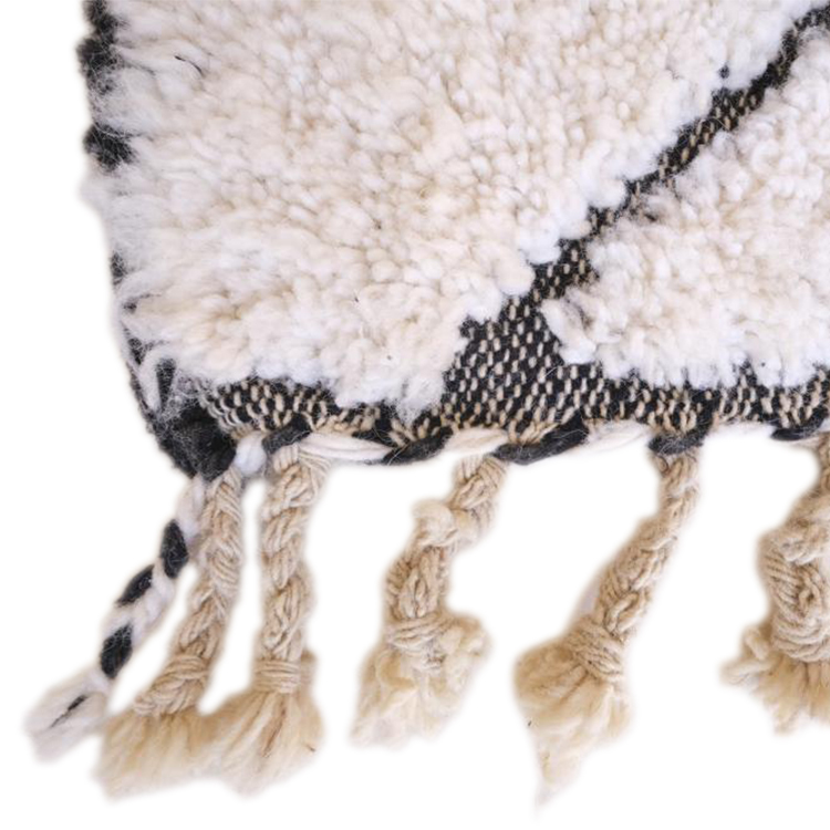 Moroccan custom rug from Beni Ourain, Wool and Thread, black and white