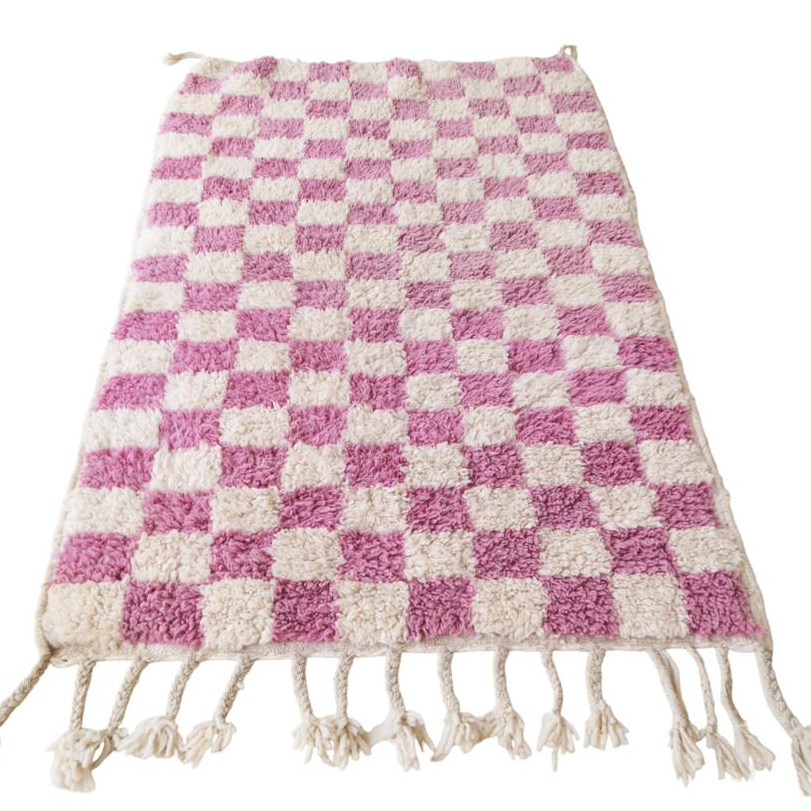 Moroccan custom rug from Beni Ourain, Wool and Thread, Pink