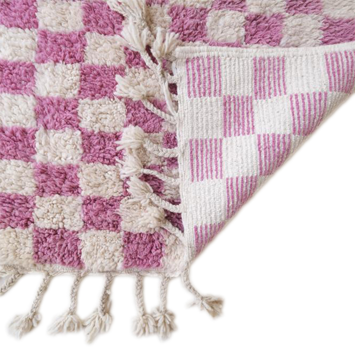 Moroccan custom rug from Beni Ourain, Wool and Thread, Pink