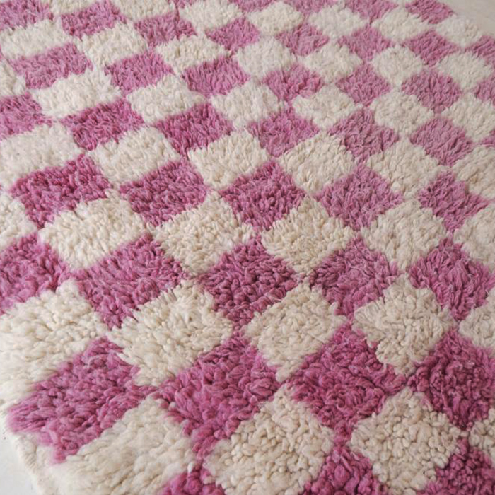 Moroccan custom rug from Beni Ourain, Wool and Thread, Pink