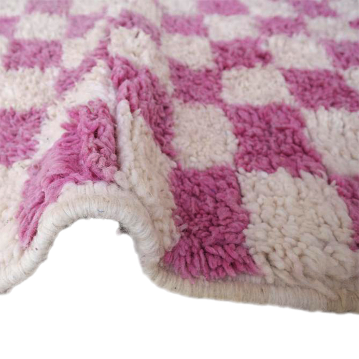 Moroccan custom rug from Beni Ourain, Wool and Thread, Pink