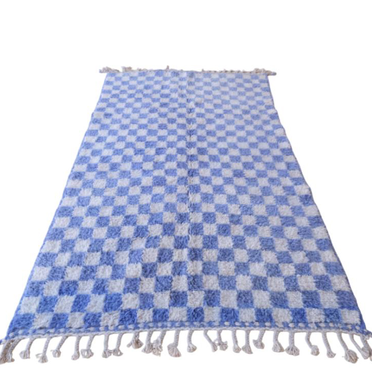 Moroccan custom rug from Beni Ourain, Wool and Thread, Blue