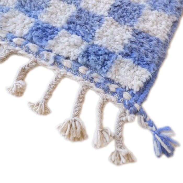 Moroccan custom rug from Beni Ourain, Wool and Thread, Blue