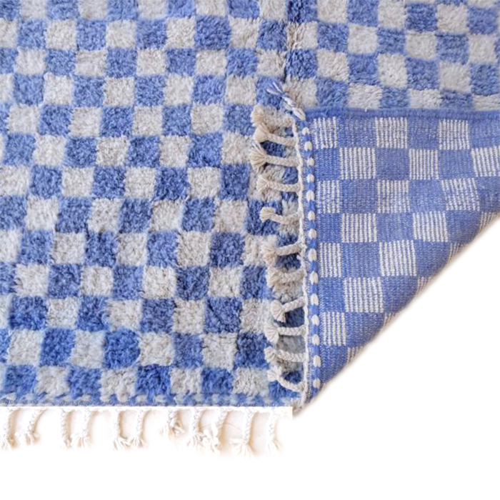 Moroccan custom rug from Beni Ourain, Wool and Thread, Blue