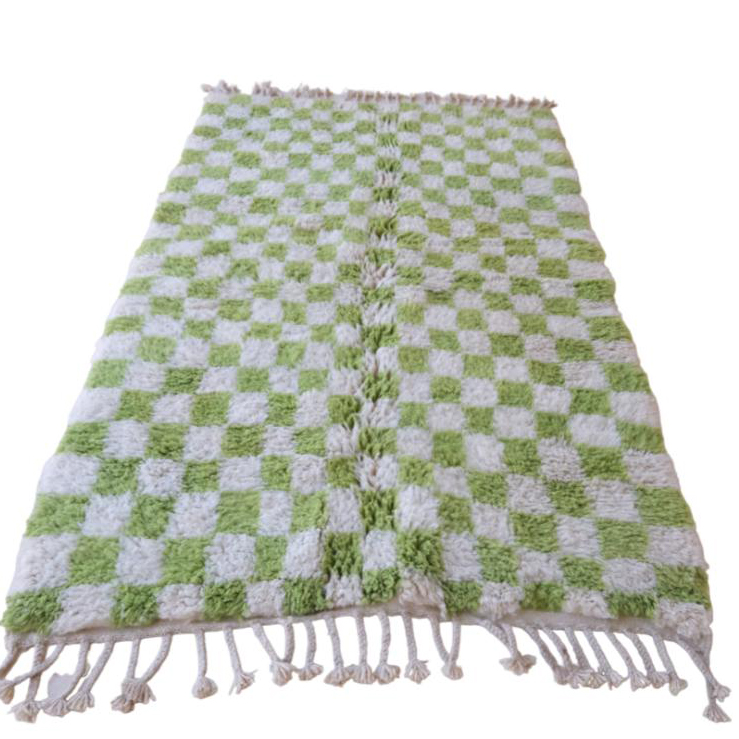 Moroccan custom rug from Beni Ourain, Wool and Thread, Green