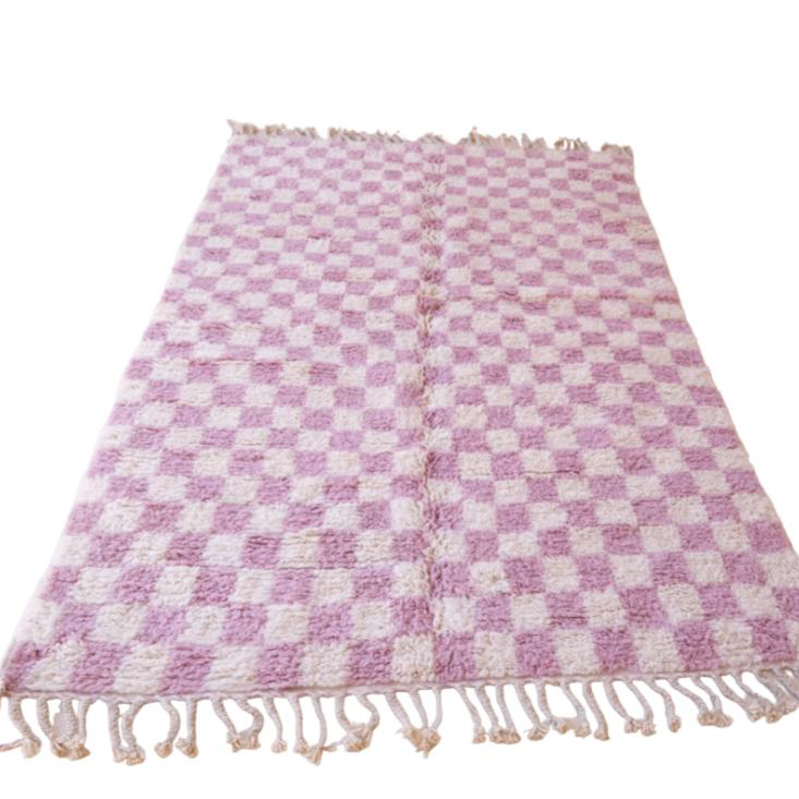 Moroccan custom rug from Beni Ourain, Wool and Thread, Pink