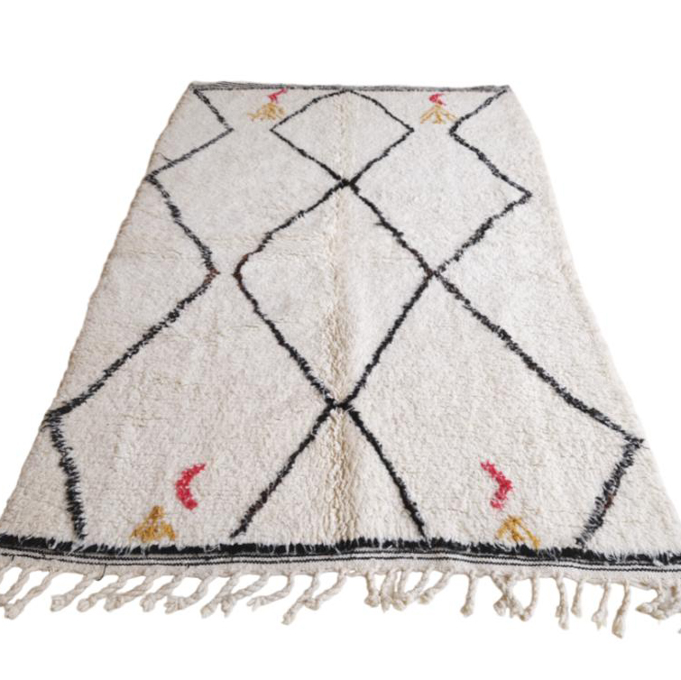 Moroccan custom rug from Beni Ourain, Wool and Thread, White