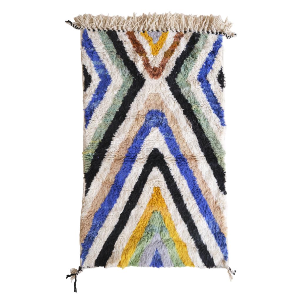 Moroccan custom rug from Beni Ourain, Wool and Thread, Colorful