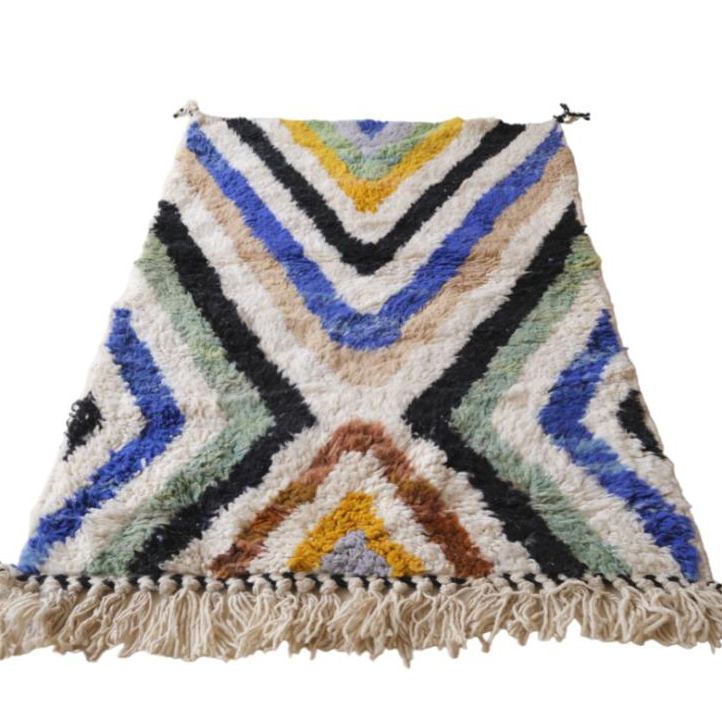 Moroccan custom rug from Beni Ourain, Wool and Thread, Colorful