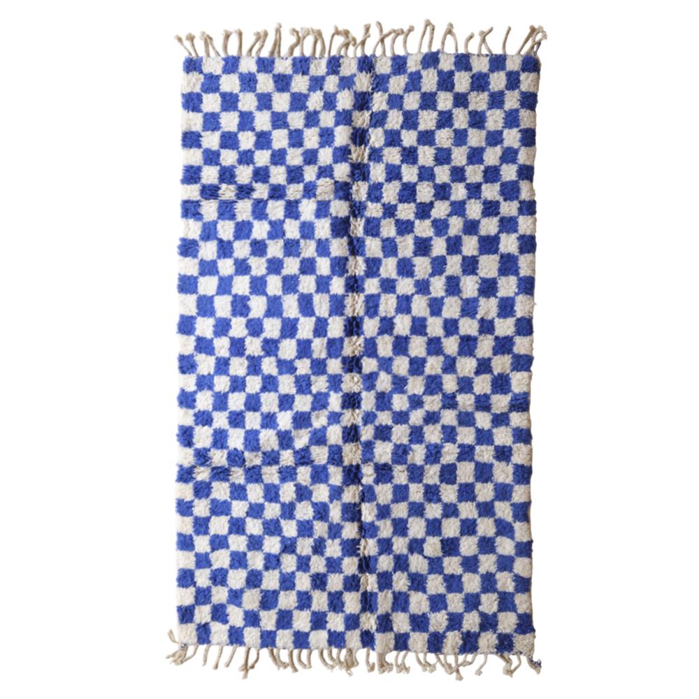 Moroccan custom rug from Beni Ourain, Wool and Thread, Blue