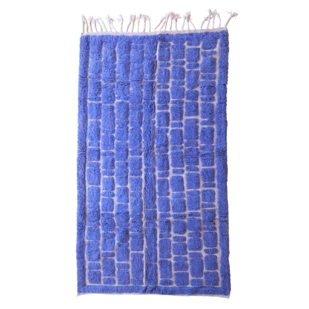 Moroccan custom rug from Beni Ourain, Wool and Thread, Blue
