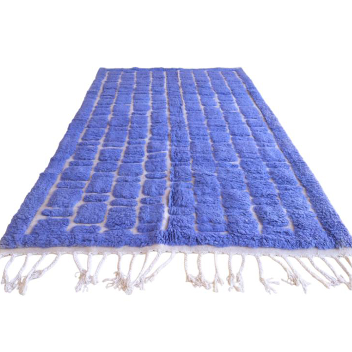 Moroccan custom rug from Beni Ourain, Wool and Thread, Blue