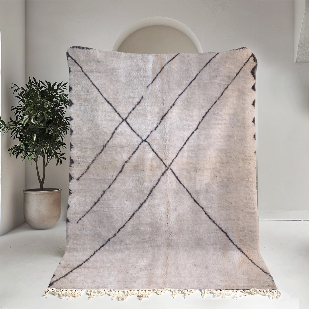 Moroccan custom rug from Beni Ourain, Wool and Thread, black and white