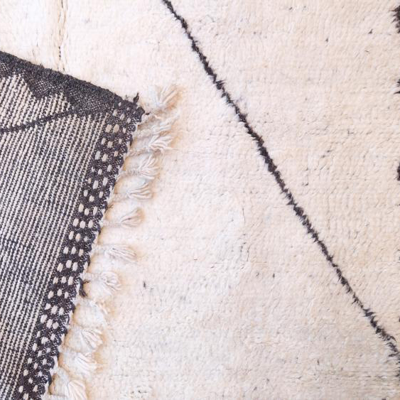 Moroccan custom rug from Beni Ourain, Wool and Thread, black and white