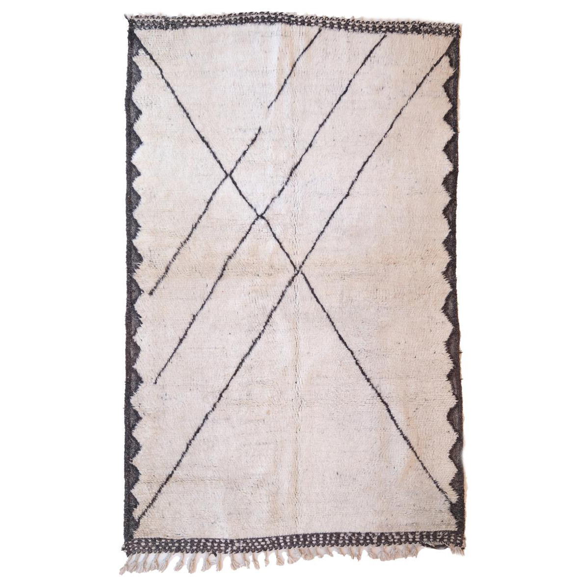 Moroccan custom rug from Beni Ourain, Wool and Thread, black and white