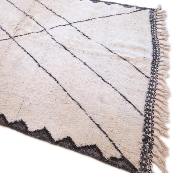 Moroccan custom rug from Beni Ourain, Wool and Thread, black and white