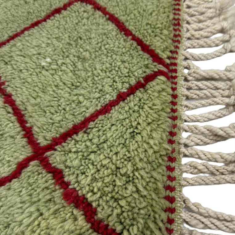 Moroccan custom rug from Beni Ourain, Wool and Thread, Green