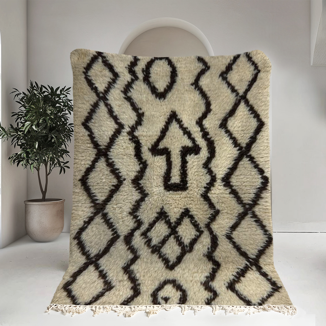 Moroccan custom rug from Beni Ourain, Wool and Thread, White