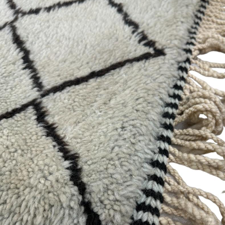 Moroccan custom rug from Beni Ourain, Wool and Thread, White