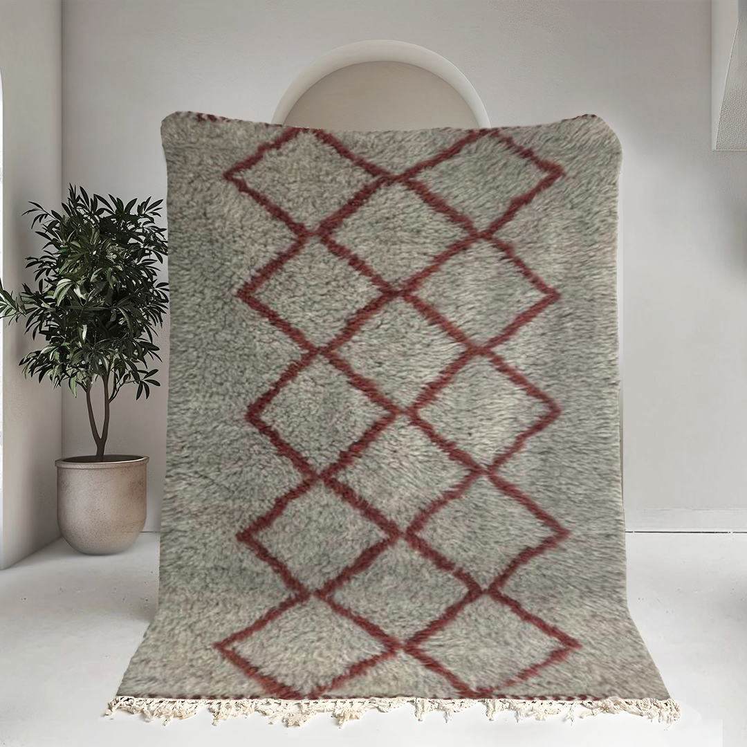 Moroccan custom rug from Beni Ourain, Wool and Thread, Gray
