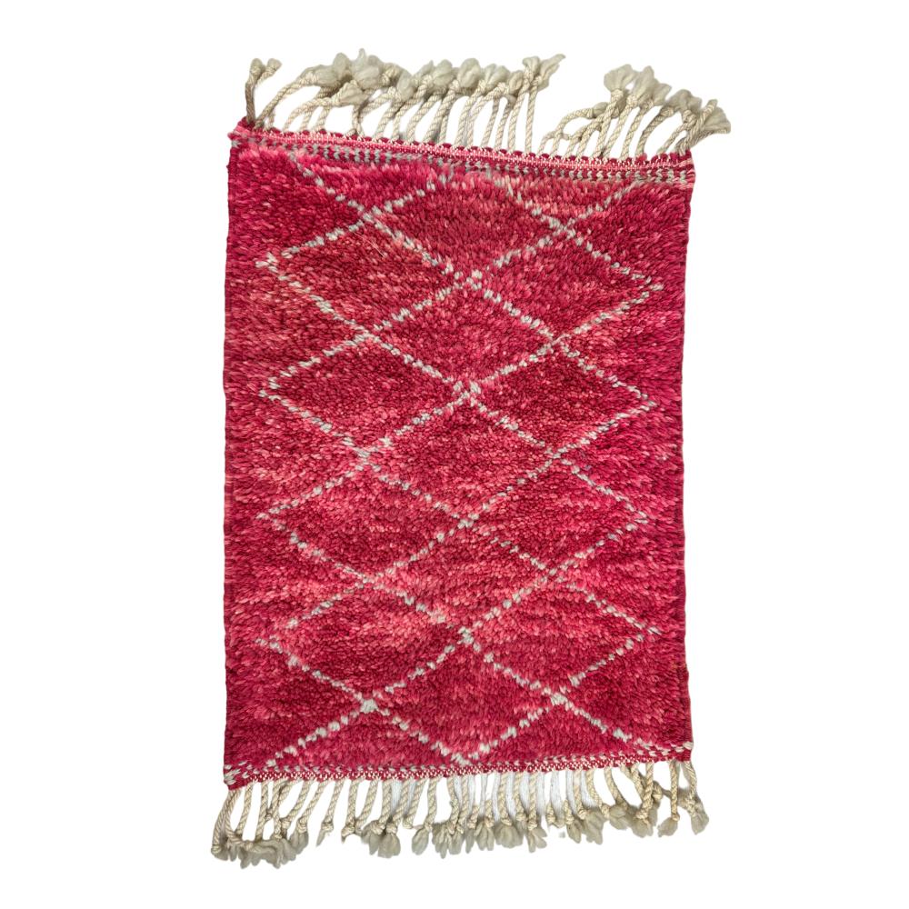 Moroccan custom rug from Beni Ourain, Wool and Thread, Red